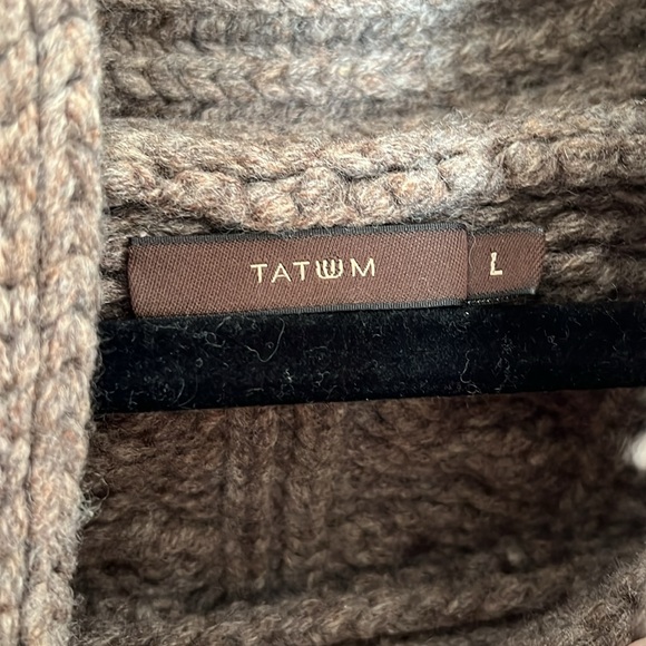 TATUM LADIES BROWN GRAY WOOL COWL NECK RENTRA SWEATER-L - Picture 3 of 10